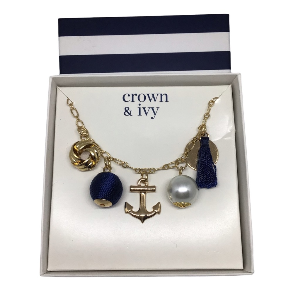 Gold-Tone Navy Nautical Pearl Charm Neckla…